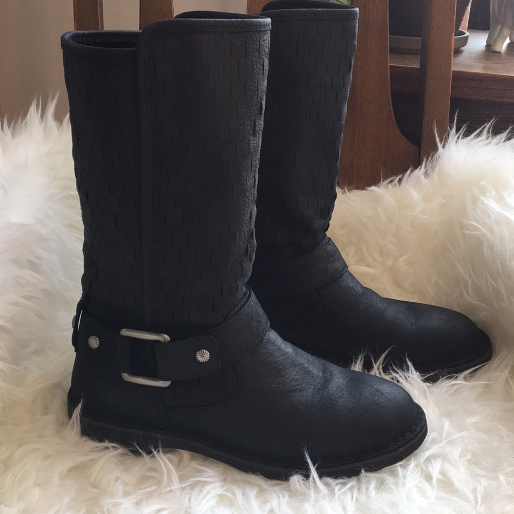 NWOT UGG Shani Biker Boot Black Nubuck